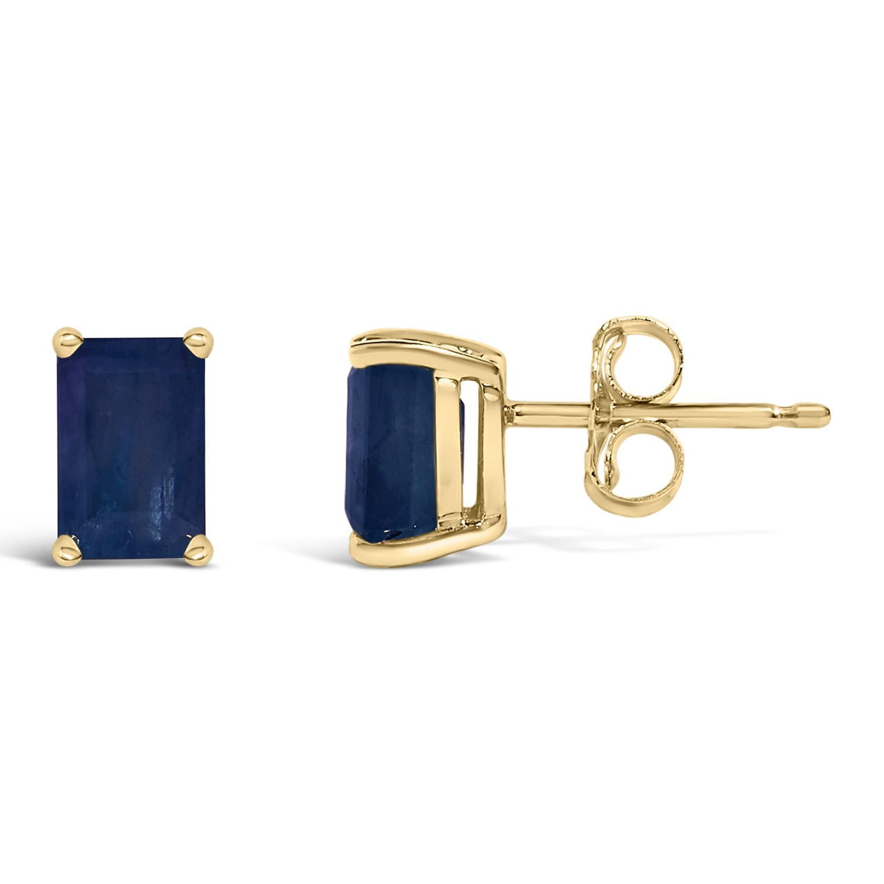 14K Gold 6x4MM Emerald Shaped Gemstone Solitaire Stud Earrings