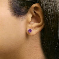 14K Gold 5MM Heart Cut Gemstone Solitaire Stud Earrings