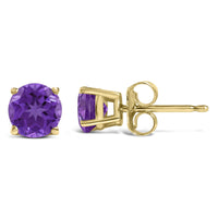 14K Gold 5X5MM Round Gemstone Solitaire Stud Earrings