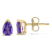 14K Gold 6x4MM Pear Shaped Gemstone Solitaire Stud Earrings