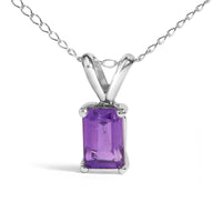 14K Gold 6x4MM Emerald Cut Gemstone Solitaire Pendant Necklace