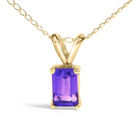 14K Gold 6x4MM Emerald Cut Gemstone Solitaire Pendant Necklace