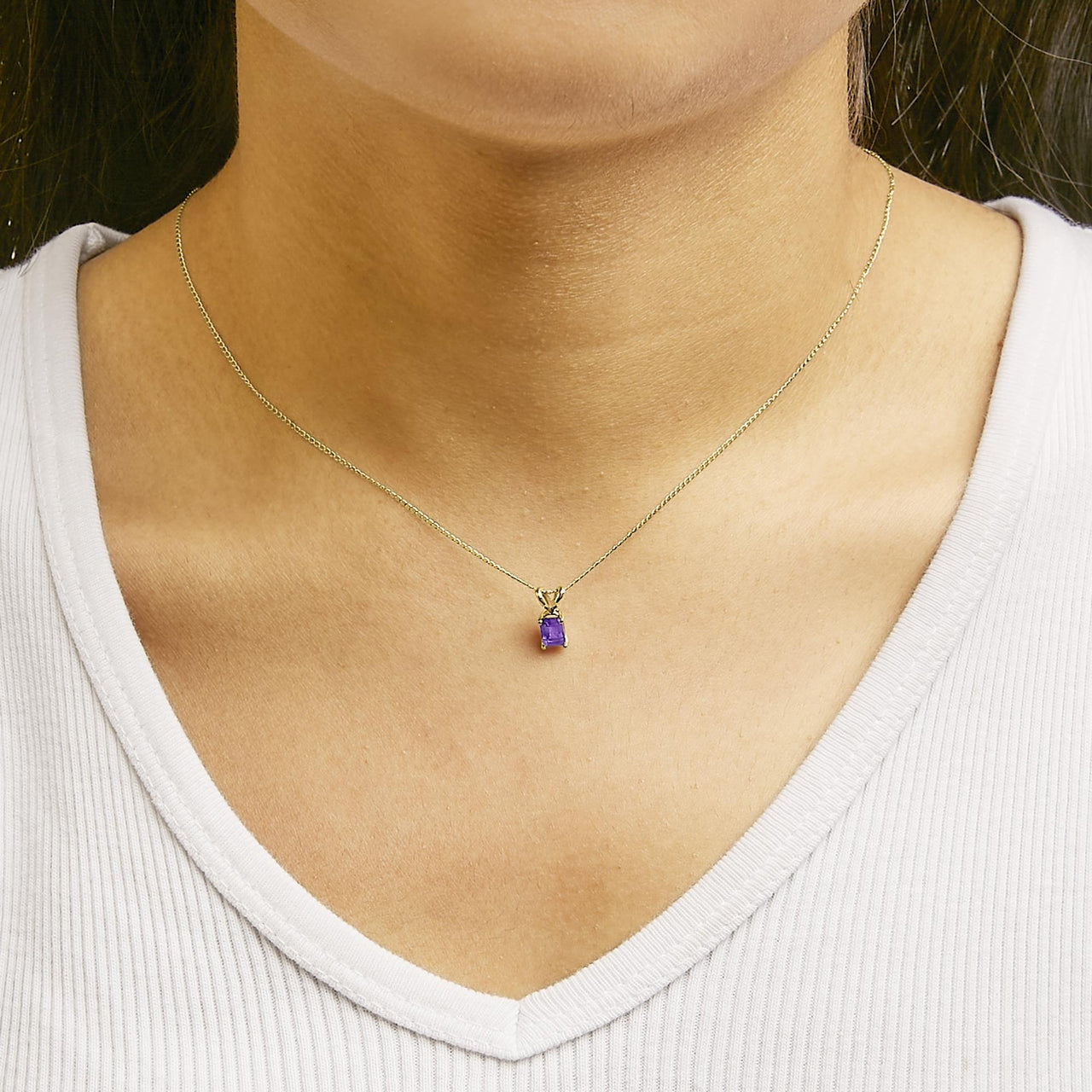 14K Gold 6x4MM Emerald Cut Gemstone Solitaire Pendant Necklace