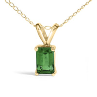 14K Gold 6x4MM Emerald Cut Gemstone Solitaire Pendant Necklace