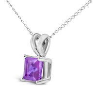 14K Gold 5x5 MM Square Shaped Gemstone Solitaire Pendant Necklace