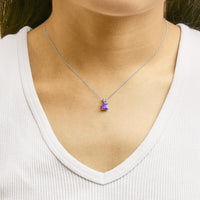 14K Gold 5x5 MM Square Shaped Gemstone Solitaire Pendant Necklace