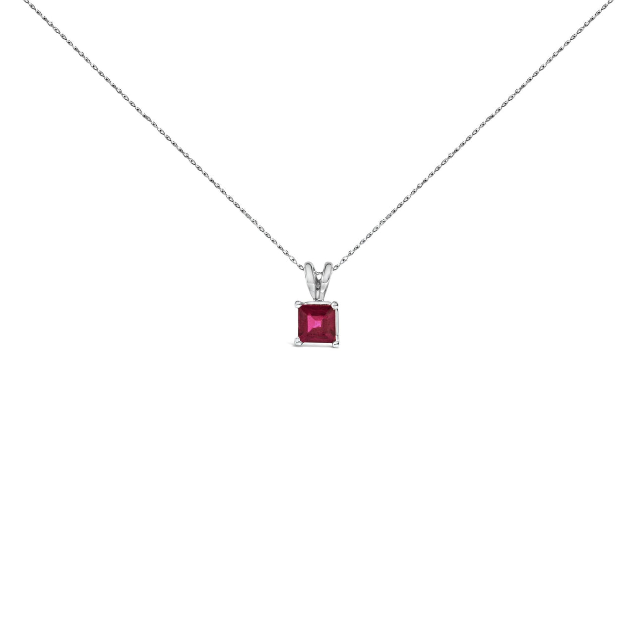 14K Gold 5x5 MM Square Shaped Gemstone Solitaire Pendant Necklace