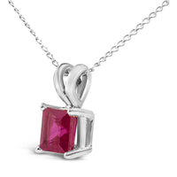 14K Gold 5x5 MM Square Shaped Gemstone Solitaire Pendant Necklace