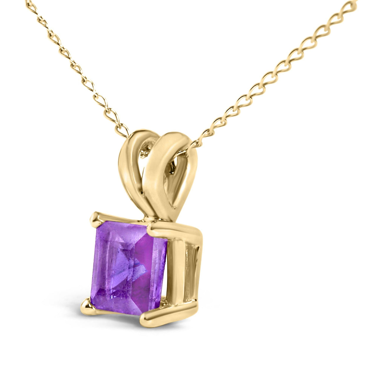14K Gold 5x5 MM Square Shaped Gemstone Solitaire Pendant Necklace