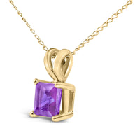 14K Gold 5x5 MM Square Shaped Gemstone Solitaire Pendant Necklace