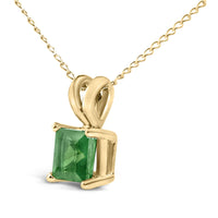 14K Gold 5x5 MM Square Shaped Gemstone Solitaire Pendant Necklace