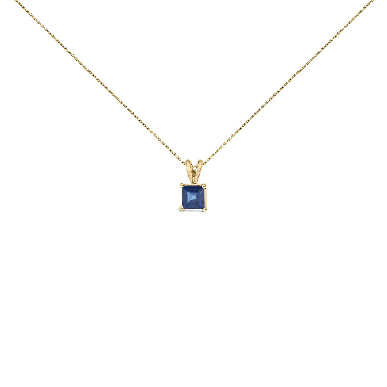 14K Gold 5x5 MM Square Shaped Gemstone Solitaire Pendant Necklace