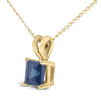 14K Gold 5x5 MM Square Shaped Gemstone Solitaire Pendant Necklace