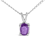 14K Gold 6x4MM Oval Shaped Gemstone Solitaire Pendant Necklace