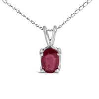 14K Gold 6x4MM Oval Shaped Gemstone Solitaire Pendant Necklace