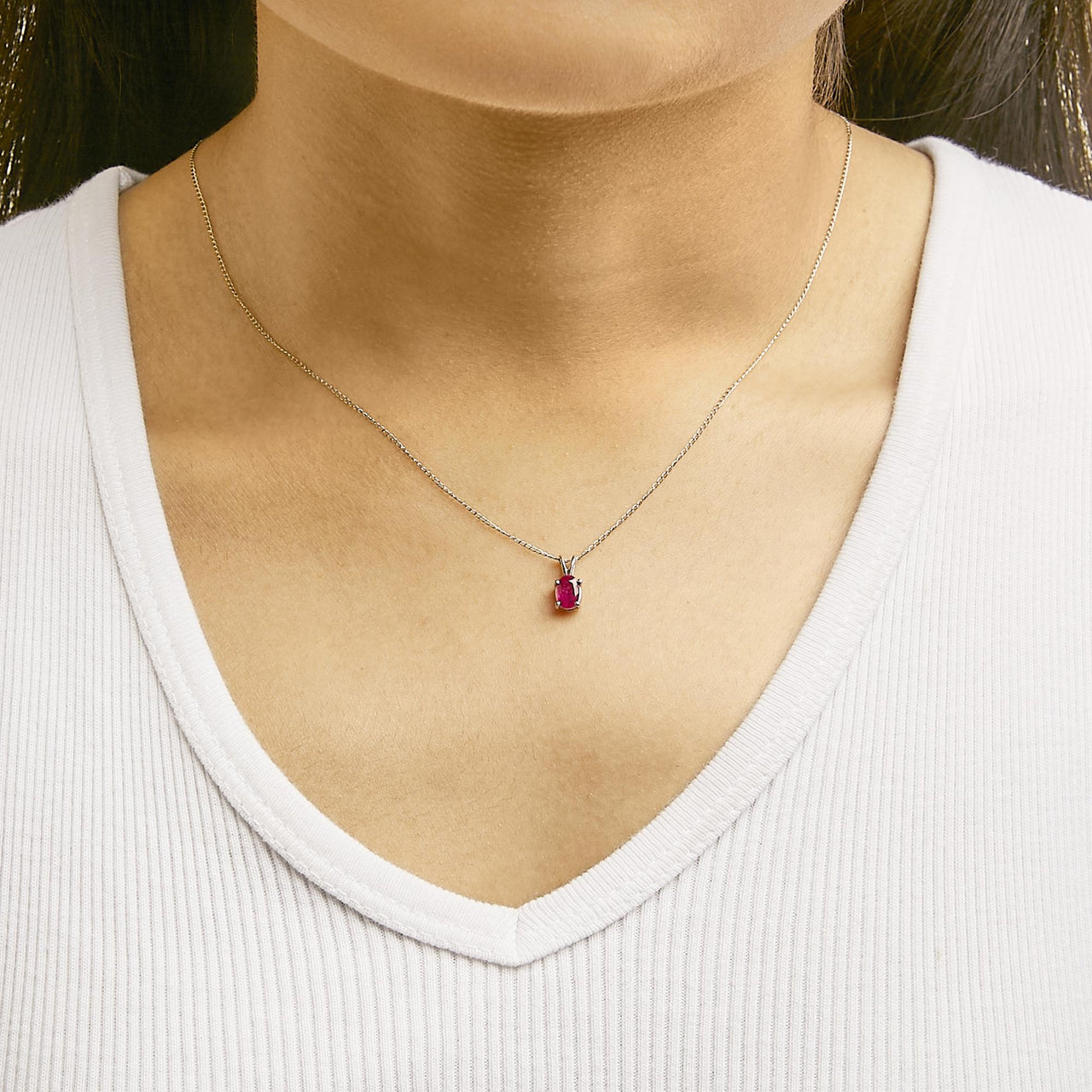 14K Gold 6x4MM Oval Shaped Gemstone Solitaire Pendant Necklace