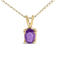 14K Gold 6x4MM Oval Shaped Gemstone Solitaire Pendant Necklace