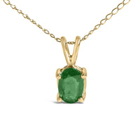 14K Gold 6x4MM Oval Shaped Gemstone Solitaire Pendant Necklace