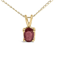14K Gold 6x4MM Oval Shaped Gemstone Solitaire Pendant Necklace