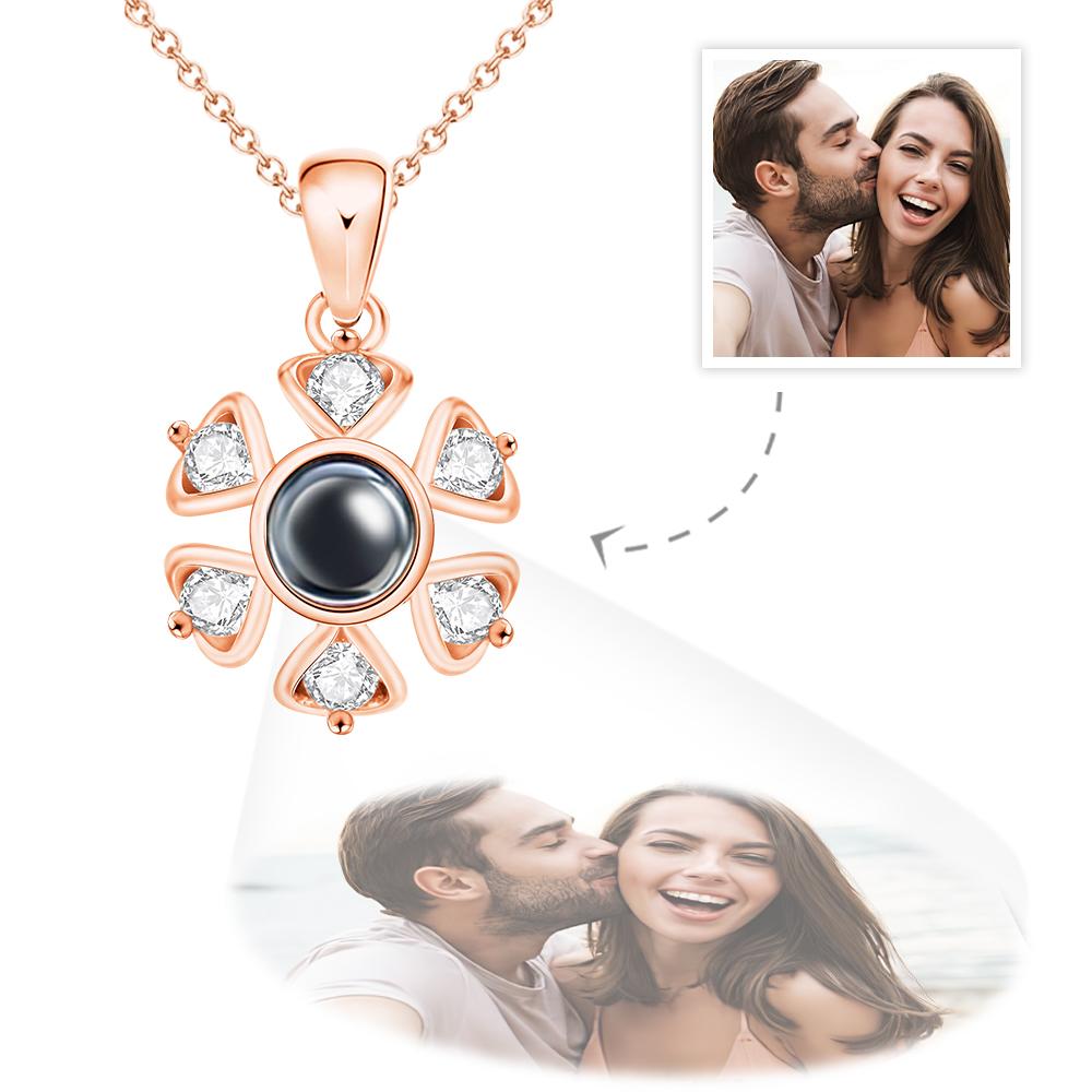 Custom Projection Necklace Personalized Flower Photo Necklace 925 Sterling Silver