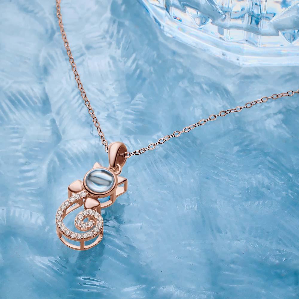 Projection Cat Photo Necklace , Personalized Girlfriend Necklace,  Clavicle Photo Projection