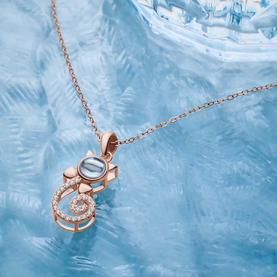 Projection Cat Photo Necklace , Personalized Girlfriend Necklace,  Clavicle Photo Projection