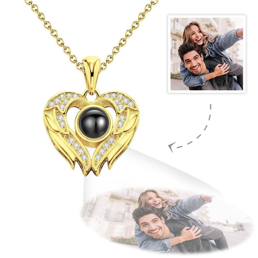 Personalized Angel Wings Photo Projection Necklace