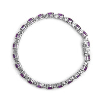.925 Sterling Silver 9 1/2 Cttw Alternating Oval Amethyst and White Diamond Accent Link Tennis Bracelet (I-J Color, I3 Clarity) - 7.25
