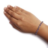 .925 Sterling Silver 9 1/2 Cttw Alternating Oval Amethyst and White Diamond Accent Link Tennis Bracelet (I-J Color, I3 Clarity) - 7.25