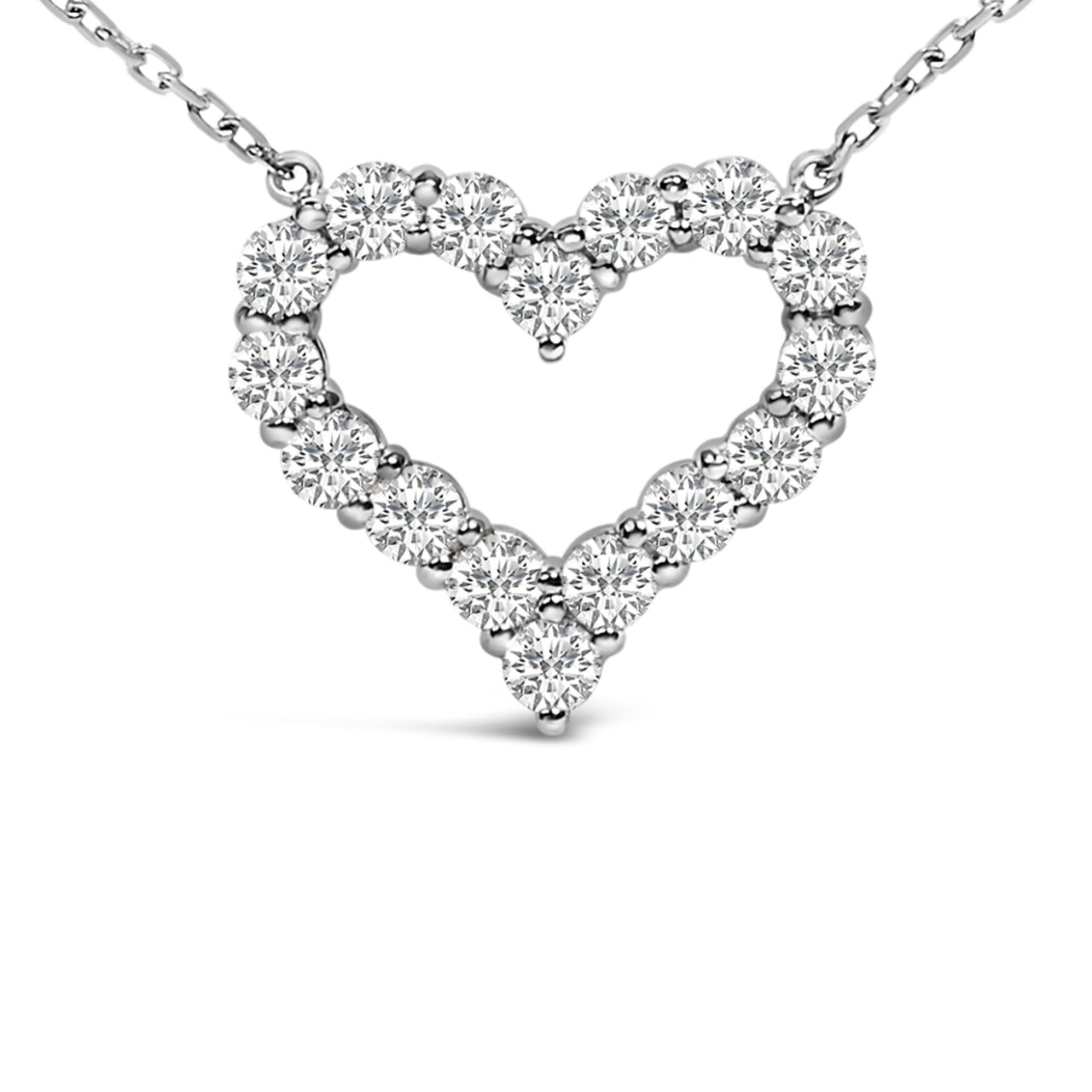 14K White Gold 1 1/2 Cttw Lab Grown Diamond Open Heart Pendant Necklace - 17" Inches