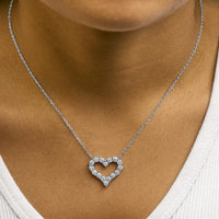14K White Gold 1 1/2 Cttw Lab Grown Diamond Open Heart Pendant Necklace - 17