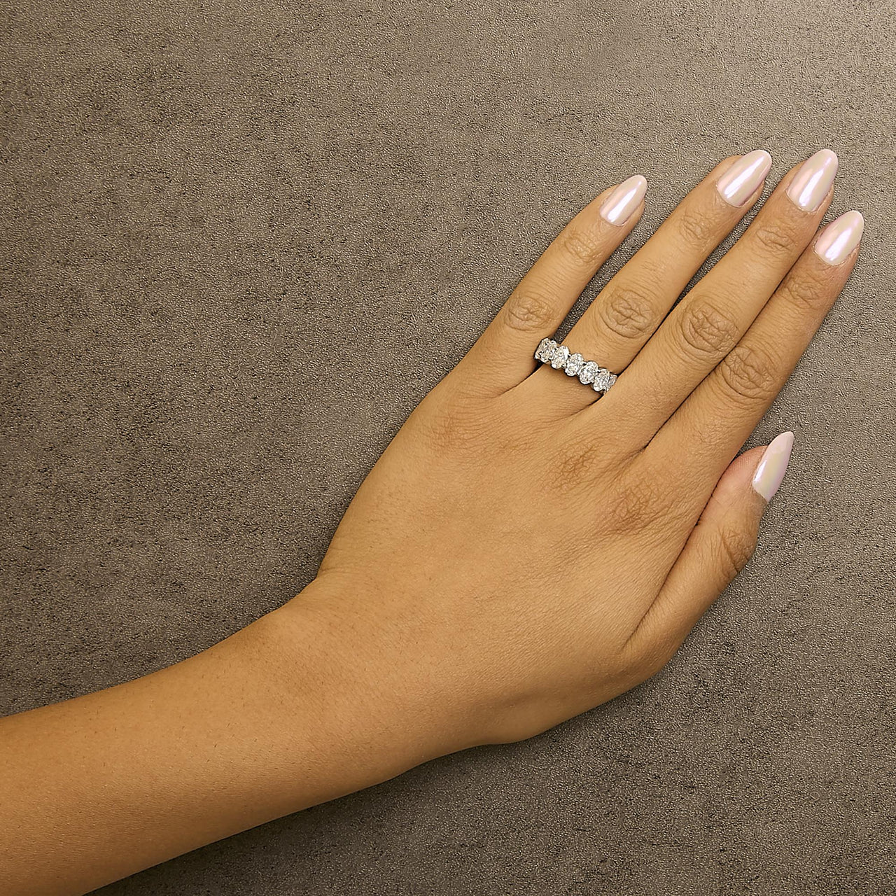 14K White Gold 6 1/2 Cttw Oval Lab Grown Diamond Eternity Band Ring (E-F Color, VS1-VS2 Clarity) - Ring Size 6.75