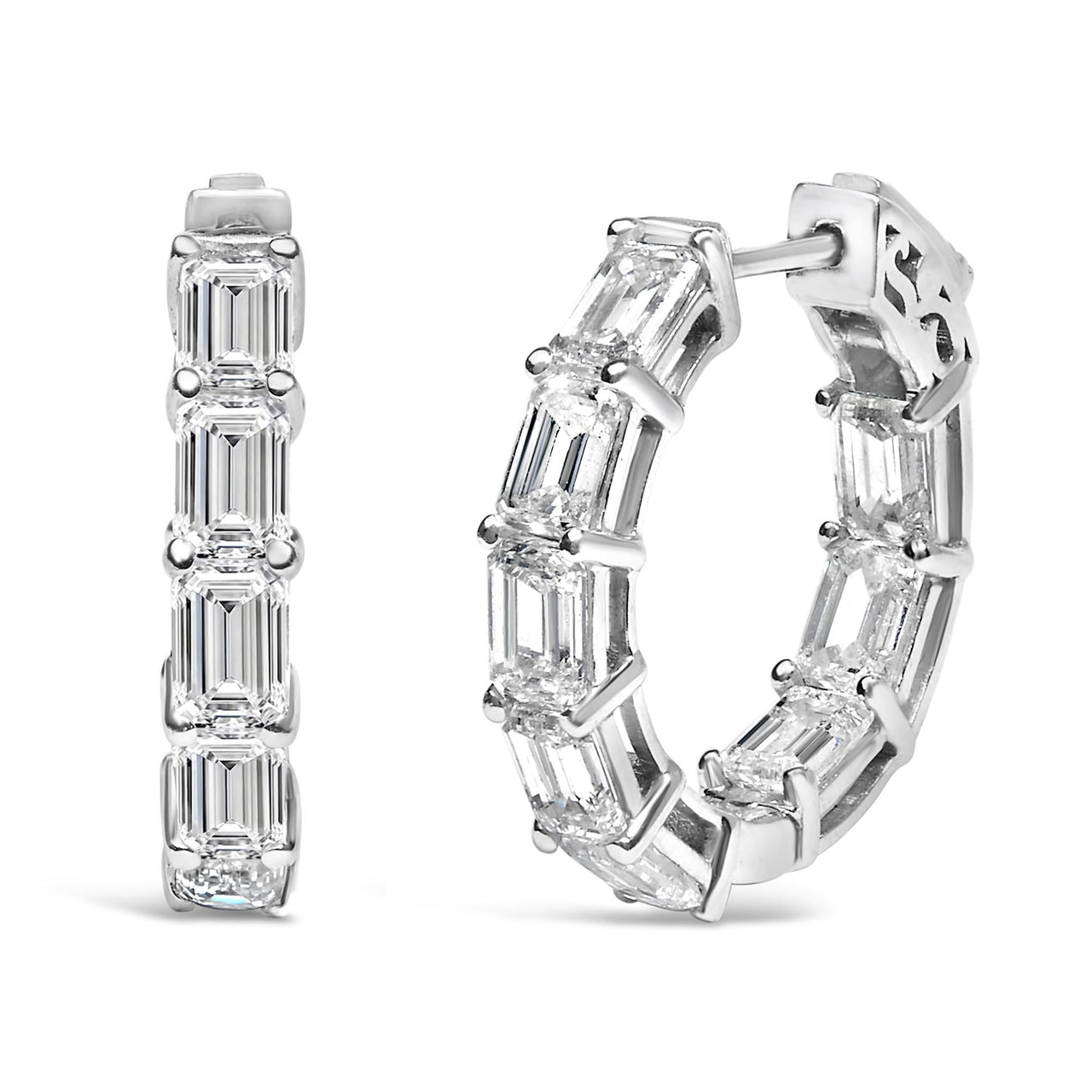 14K White Gold 5 1/10 Cttw Emerald Cut Lab Grown Diamond Inside Out Hoop Earrings