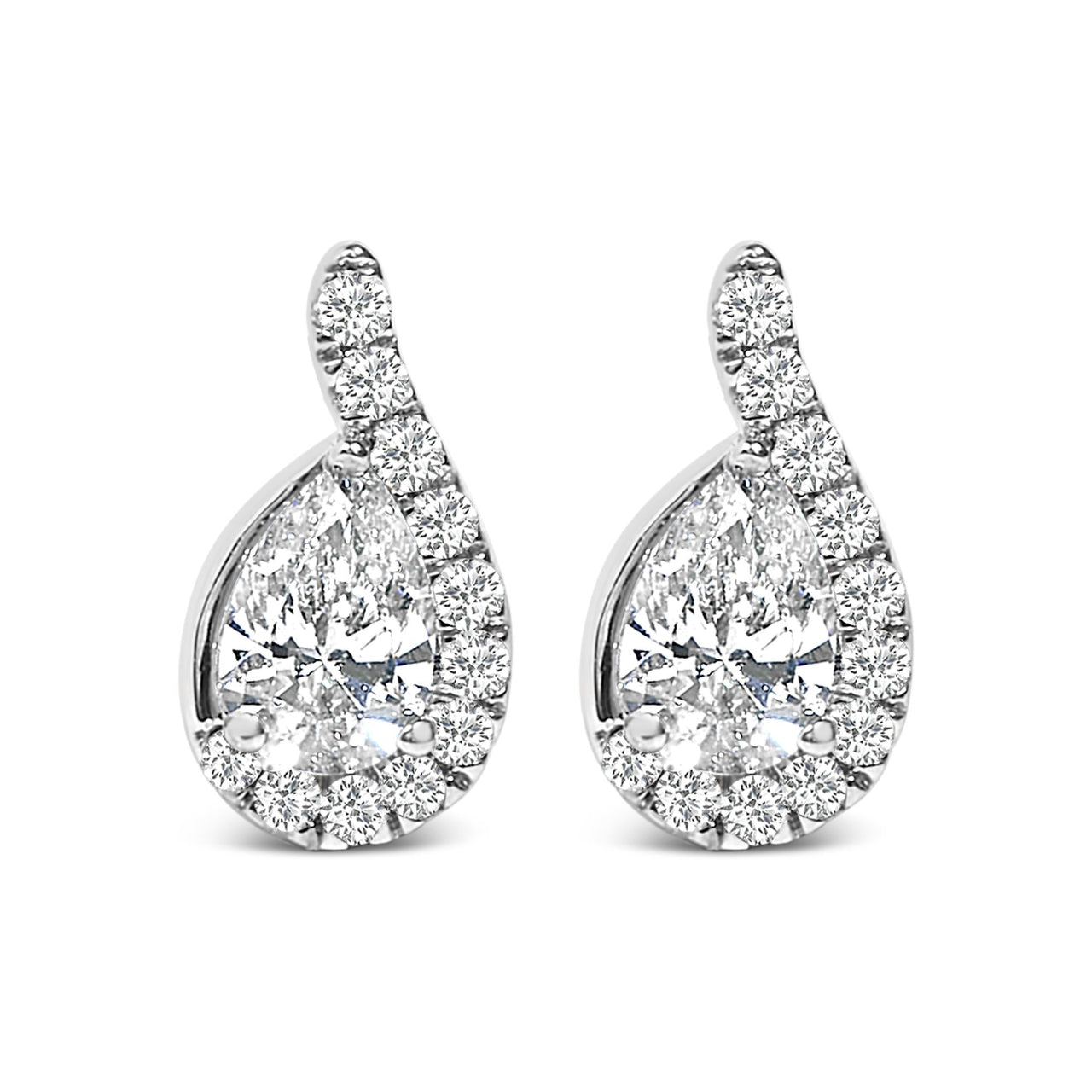 14K White Gold 5/8 Cttw Lab Grown Diamond Tear Drop Halo Stud Earring