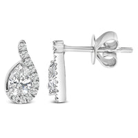 14K White Gold 5/8 Cttw Lab Grown Diamond Tear Drop Halo Stud Earring