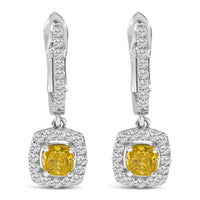 14K White Gold 1 1/5 Cttw Yellow Lab Grown Diamond Halo Drop and Dangle Earrings