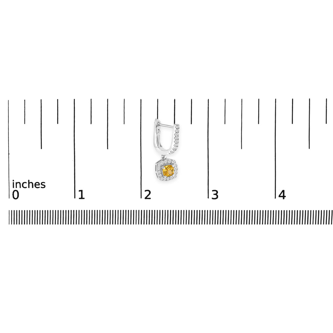 14K White Gold 1 1/5 Cttw Yellow Lab Grown Diamond Halo Drop and Dangle Earrings