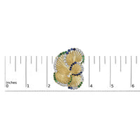 18K Yellow Gold 2 1/3 Cttw Diamond, Sapphire, and Emerald Sculpted Petal Brooch Pin (G-H Color, VS1-VS2 Clarity)