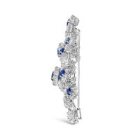 Platinum Blue Sapphire and 12.00 Cttw Diamond Floral Bouquet Brooch Pin