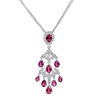 18K White Gold 1 1/10 Cttw Diamond and Pink Tourmaline Double-Strand Art Deco Inspired Chandelier 18