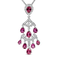 18K White Gold 1 1/10 Cttw Diamond and Pink Tourmaline Double-Strand Art Deco Inspired Chandelier 18
