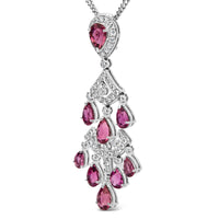 18K White Gold 1 1/10 Cttw Diamond and Pink Tourmaline Double-Strand Art Deco Inspired Chandelier 18