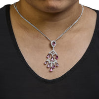 18K White Gold 1 1/10 Cttw Diamond and Pink Tourmaline Double-Strand Art Deco Inspired Chandelier 18