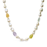 14K Yellow Gold Citrine, Amethyst, and Baroque Pearl Strand Necklace - 18