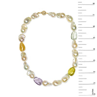 14K Yellow Gold Citrine, Amethyst, and Baroque Pearl Strand Necklace - 18