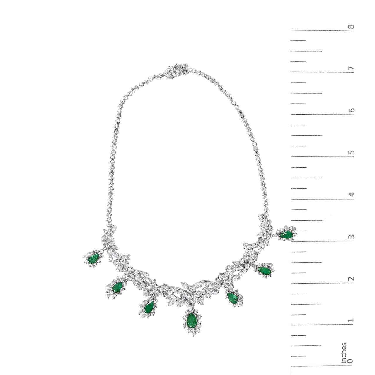 Certified Platinum 38.0 Cttw Diamond and 19 3/4 Cttw Brazilian Green Emerald Necklace, Bracelet & Earrings Three-Piece Set