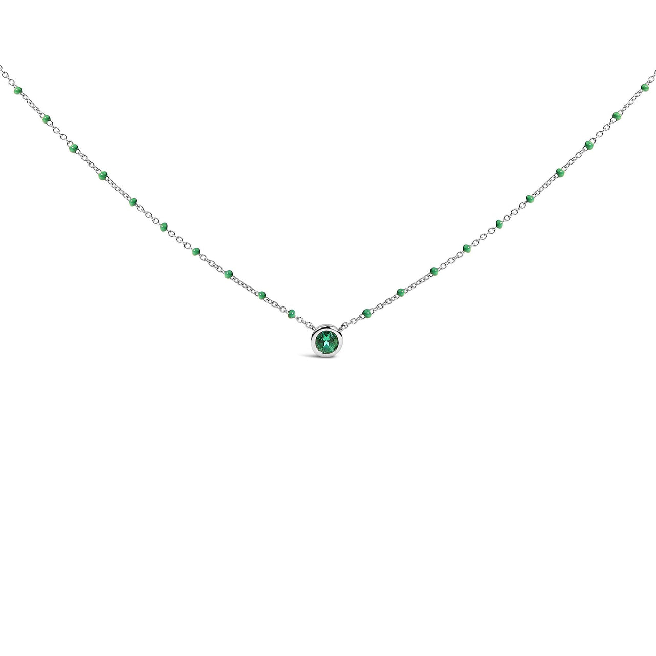 Sterling Silver Lab Created Emerald Bead Chain Necklace