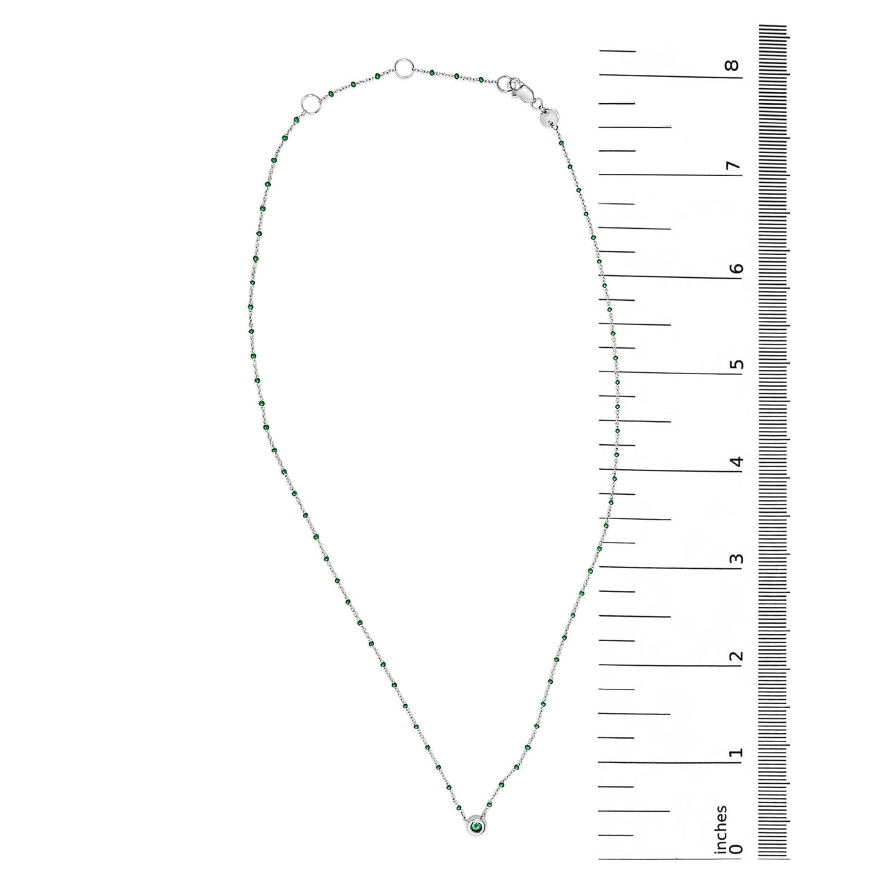 Sterling Silver Lab Created Emerald Bead Chain Necklace