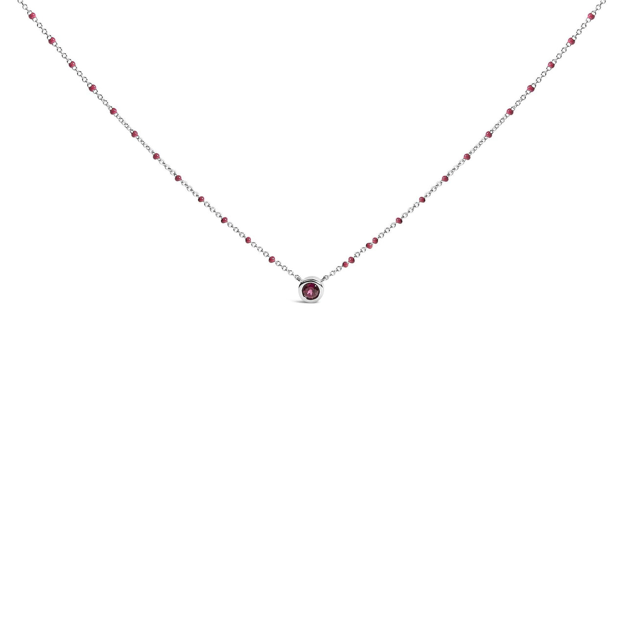 Sterling Silver Rhodolite Enamel Bead Chain Necklace 18 Inch