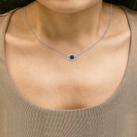 Sterling Silver 1/4 Cttw Blue and White Diamond Evil Eye Necklace